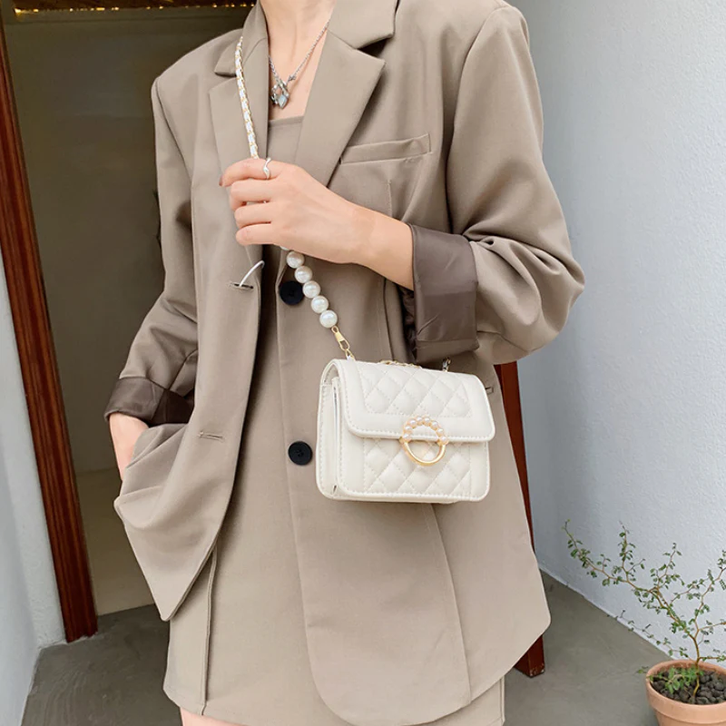 Mini Metal Chain Quilted Flap Crossbody Bag, PU Leather Classic Bag, Fashion Versatile Shoulder Bag - Deanwangkt