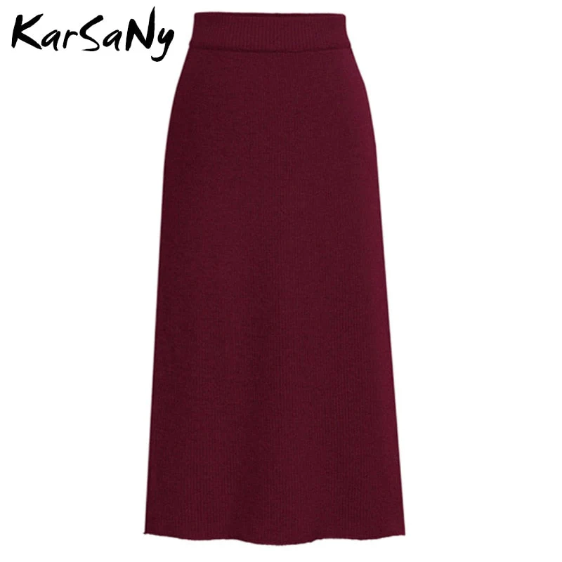 Christmas Gift Autumn Winter Knit Pencil Skirt Women Plus Size High Waist Skirts Womens Knited Split Midi Skirt For Women Autumn 6XL - Deanwangkt