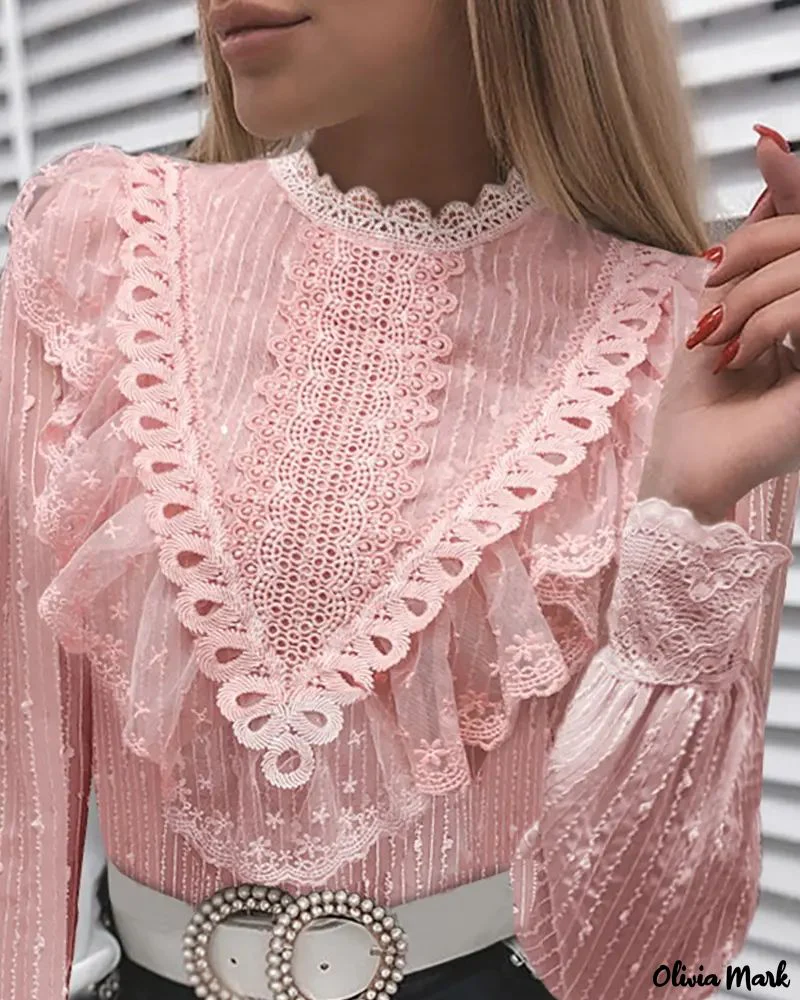 Deanwangkt - Solid Ruffle Long Sleeve Loose Blouse - Deanwangkt