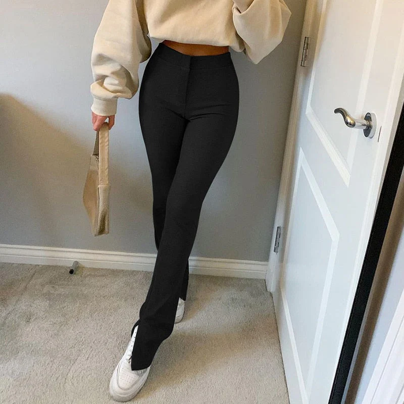 Casual Skinny Elastic High Waist Stretchy Sports Sweatpants Women Trousers Slit Fashion Flared Leggings Joggers Deanwangkt - Deanwangkt