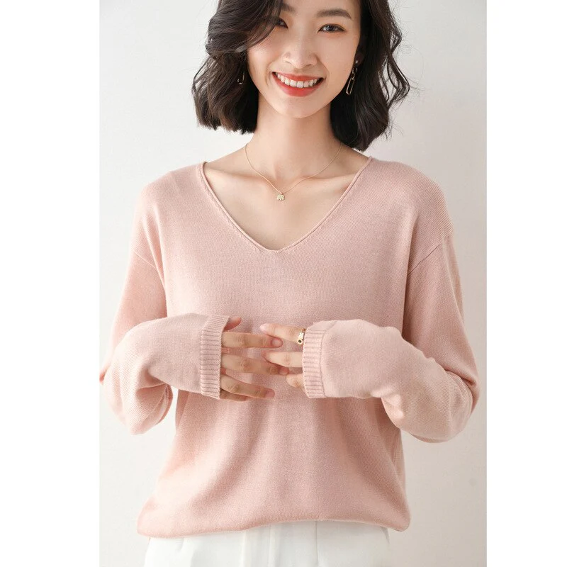 Christmas Gift Deanwangkt Autumn Winter Thin Sweater Women Knitted Sweater Fashion Crew-V-neck  Ladies Winter Sweater Korean College Style - Deanwangkt