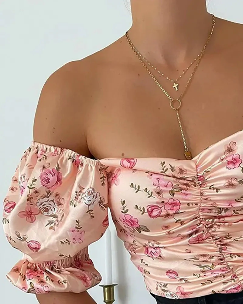 Deanwangkt - Floral Print Puff Sleeve Ruched Top - Deanwangkt