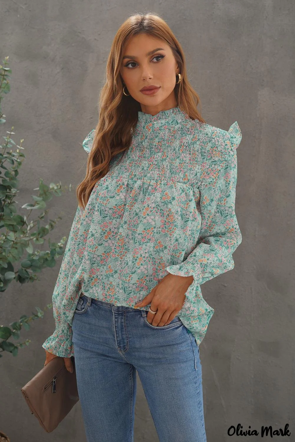 Deanwangkt - Floral Print Ruffle Long Sleeve Blouse - Deanwangkt