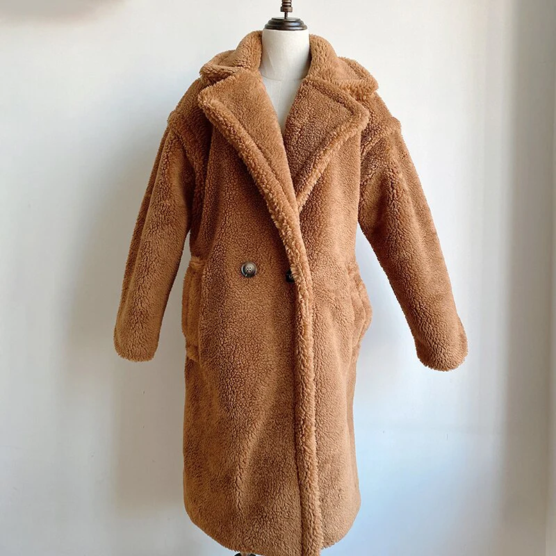 Christmas Gift Deanwangkt Winter Thicken Warm Faux Fur Teddy Coat Women Fashion Basic Lambswool Oversized Jacket Coats Street Fluffy Long Overcoat - Deanwangkt