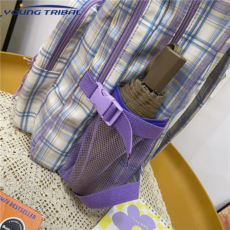 Back to school backpack Cute Girl Lattice Travel Bag Fashion Lady Kawaii Book Trendy College Cool Female Plaid Laptop Bag - Deanwangkt