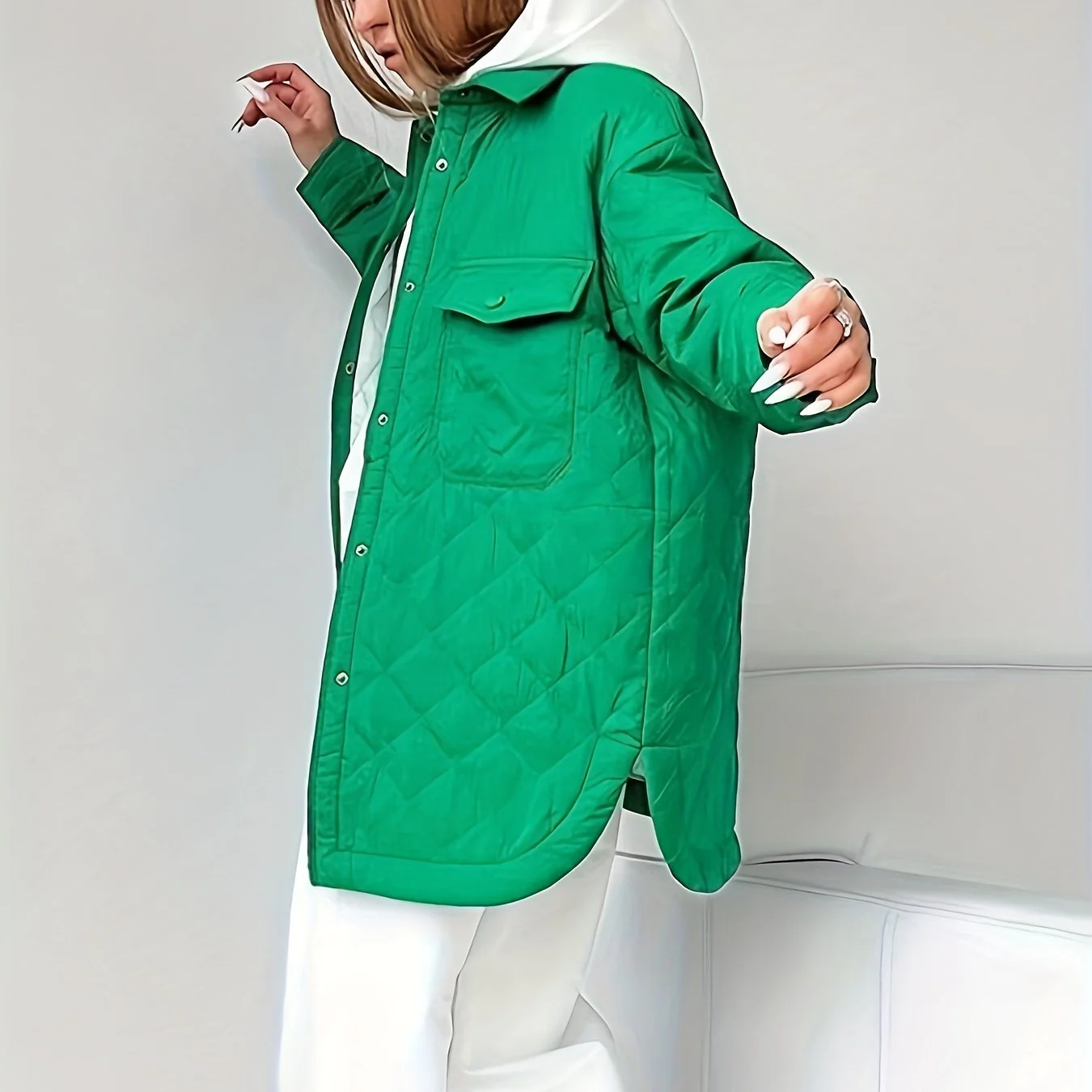 deanwangkt-1  Button Front Solid Coat, Casual Long Sleeve Winter Warm Outerwear, Women's Clothing - Deanwangkt