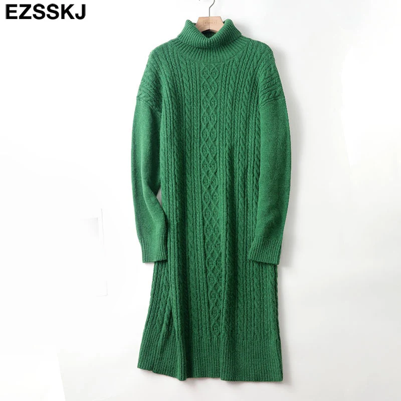 Christmas Gift Deanwangkt autumn winter thick straight maxi sweater dress women high neck long sweater dress elegant female loose Warm maix  dress - Deanwangkt
