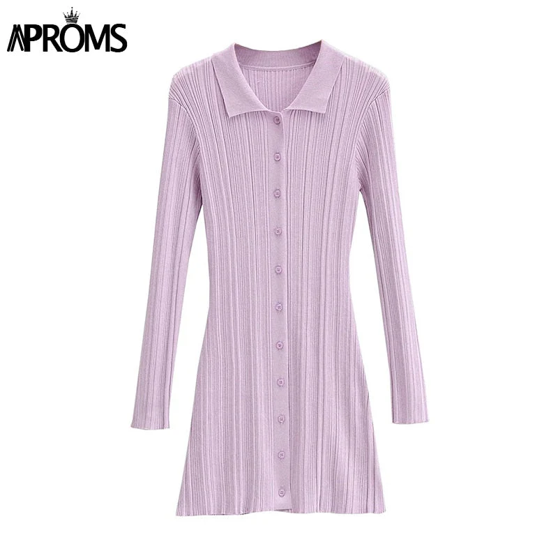 Christmas Gift Aproms Elegant Green Thick Ribbed Knitted Shirt Dress Women Deanwangkt Winter Buttons Long Sleeve Stretch Bodycon Short Mini Dresses - Deanwangkt