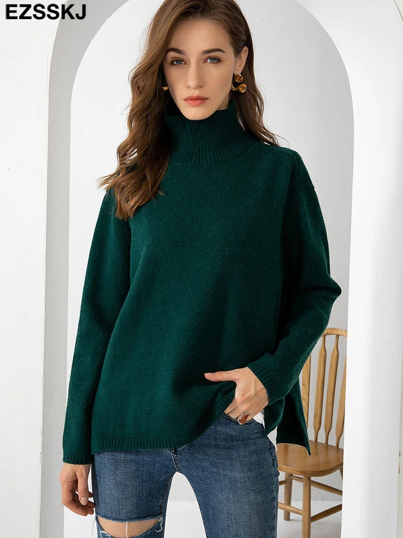Christmas Gift Autumn Winter basic oversize thick Sweater pullovers Women Deanwangkt loose cashmere  turtleneck Sweater Pullover female Long Sleeve - Deanwangkt