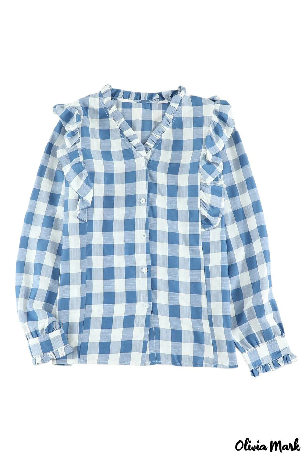 Deanwangkt - Sky blue checked ruffled button-down shirt - Deanwangkt