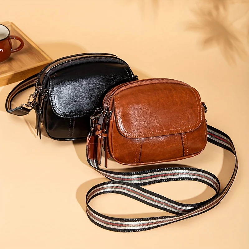 Retro Style Crossbody Bag For Women, Small Round Coin Purse, Multi Pocket Zipper Shoulder Bag - Deanwangkt