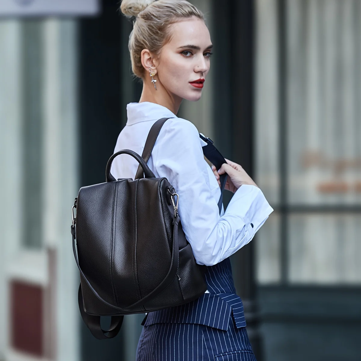 deanwangkt-1 Women's Zipper Anti-theft Backpack, Fashion Shoulder Hand Bag With Removable Strap For Work - Deanwangkt