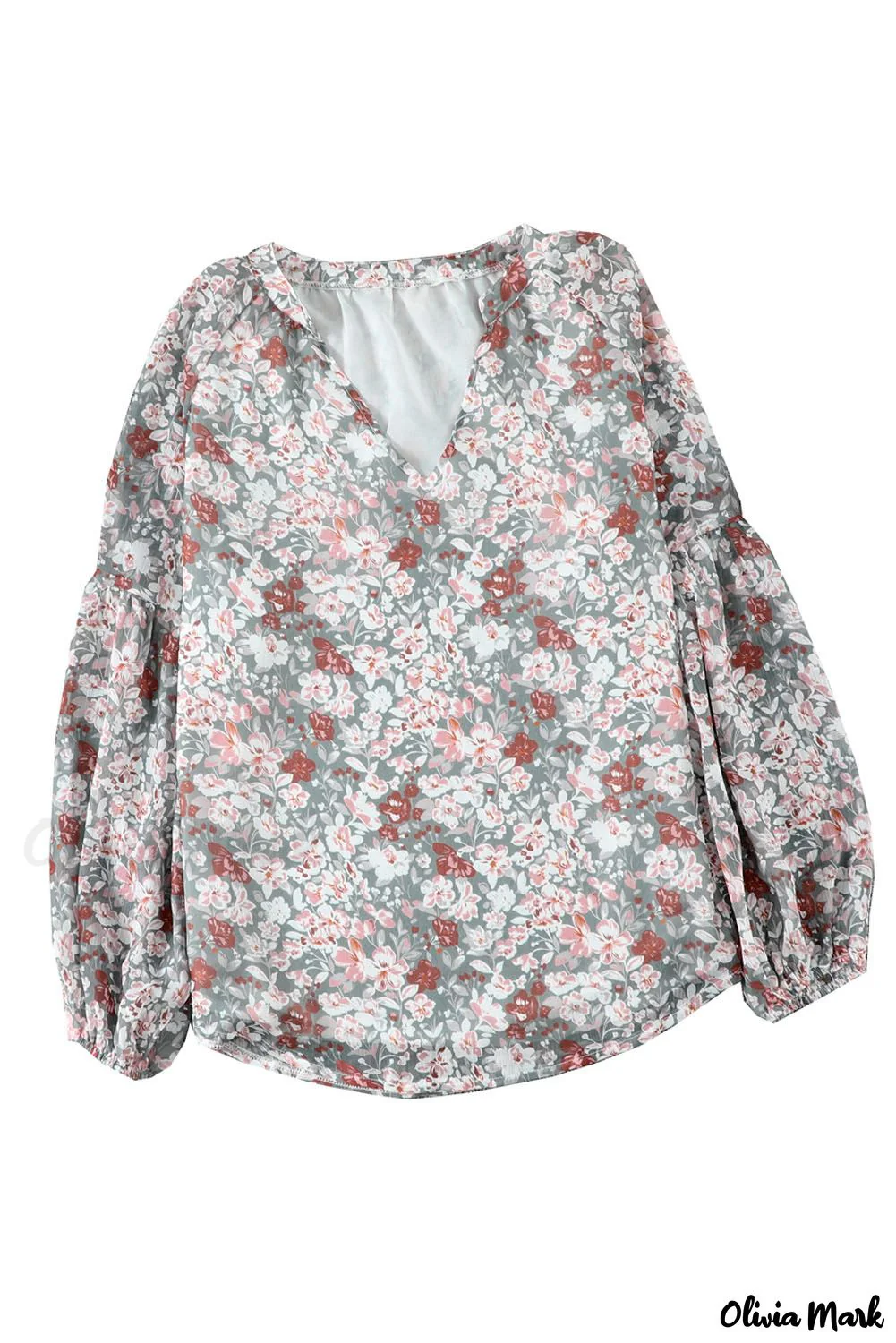 Deanwangkt - Multicolor Floral Print V-Neck Long Puff Sleeve Blouse - Deanwangkt