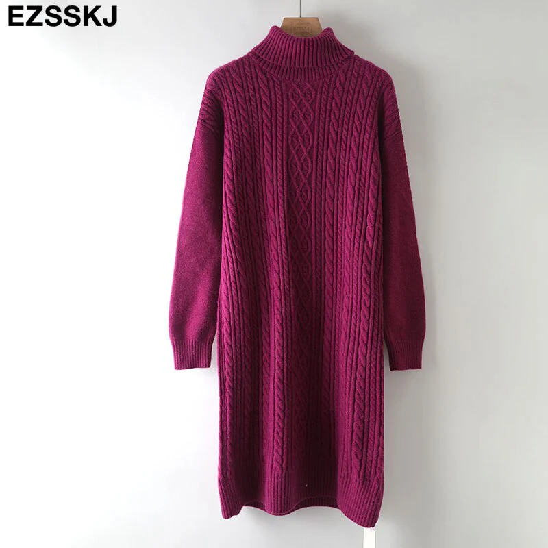 Christmas Gift Deanwangkt autumn winter thick straight maxi sweater dress women high neck long sweater dress elegant female loose Warm maix  dress - Deanwangkt
