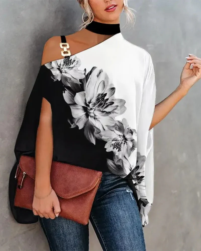 Deanwangkt - Off-the-shoulder top with chain straps in floral print - Deanwangkt