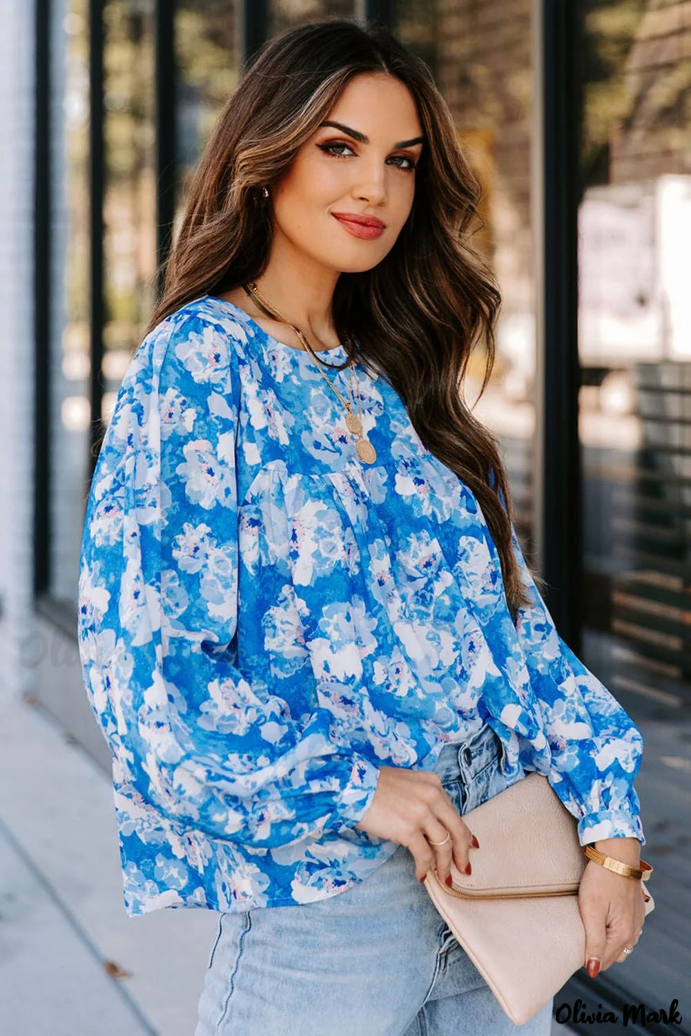 Deanwangkt - Baby Blue Floral Print Puff Sleeve Blouse - Deanwangkt