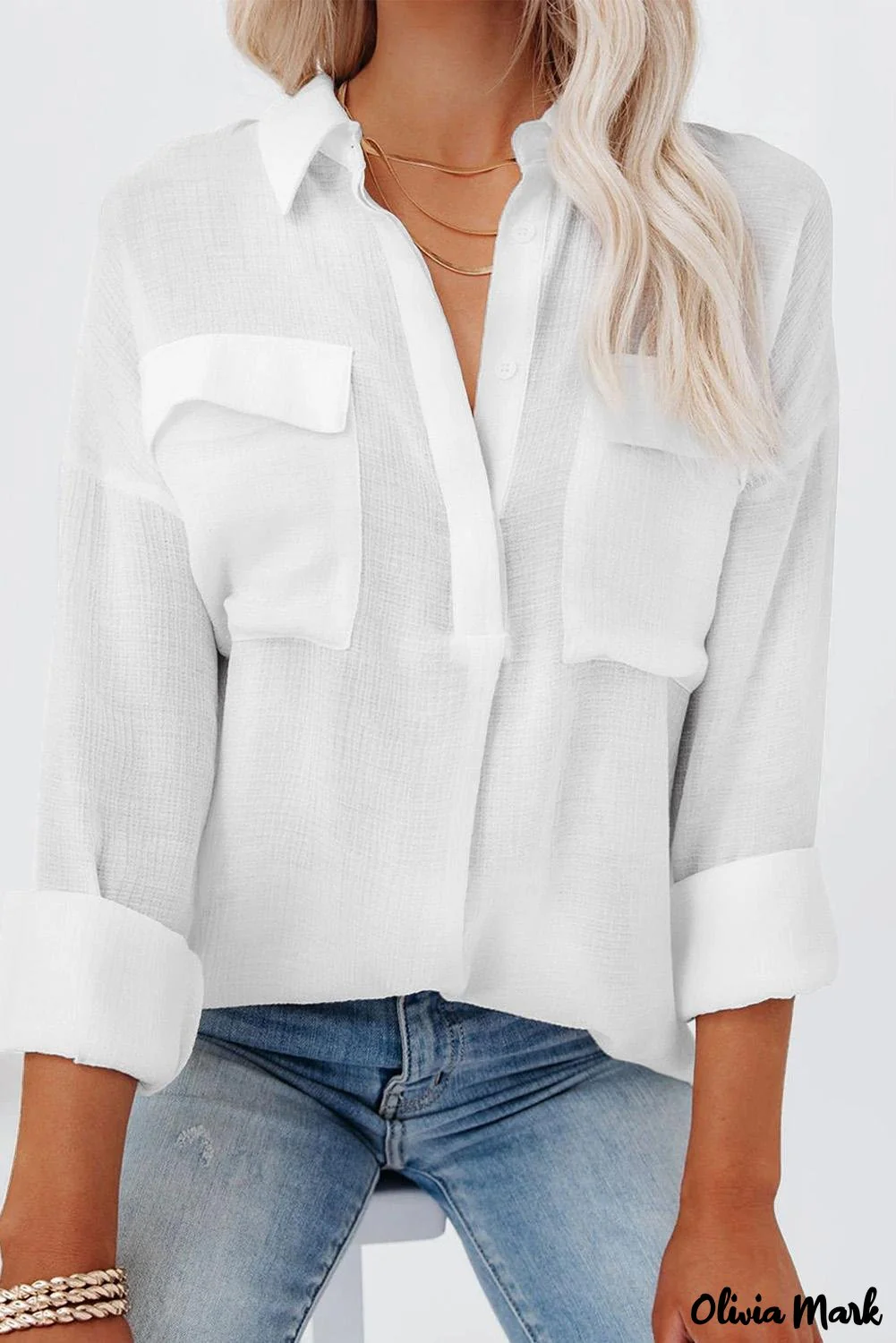 Deanwangkt - Khaki button down long sleeve shirt with pocket - Deanwangkt