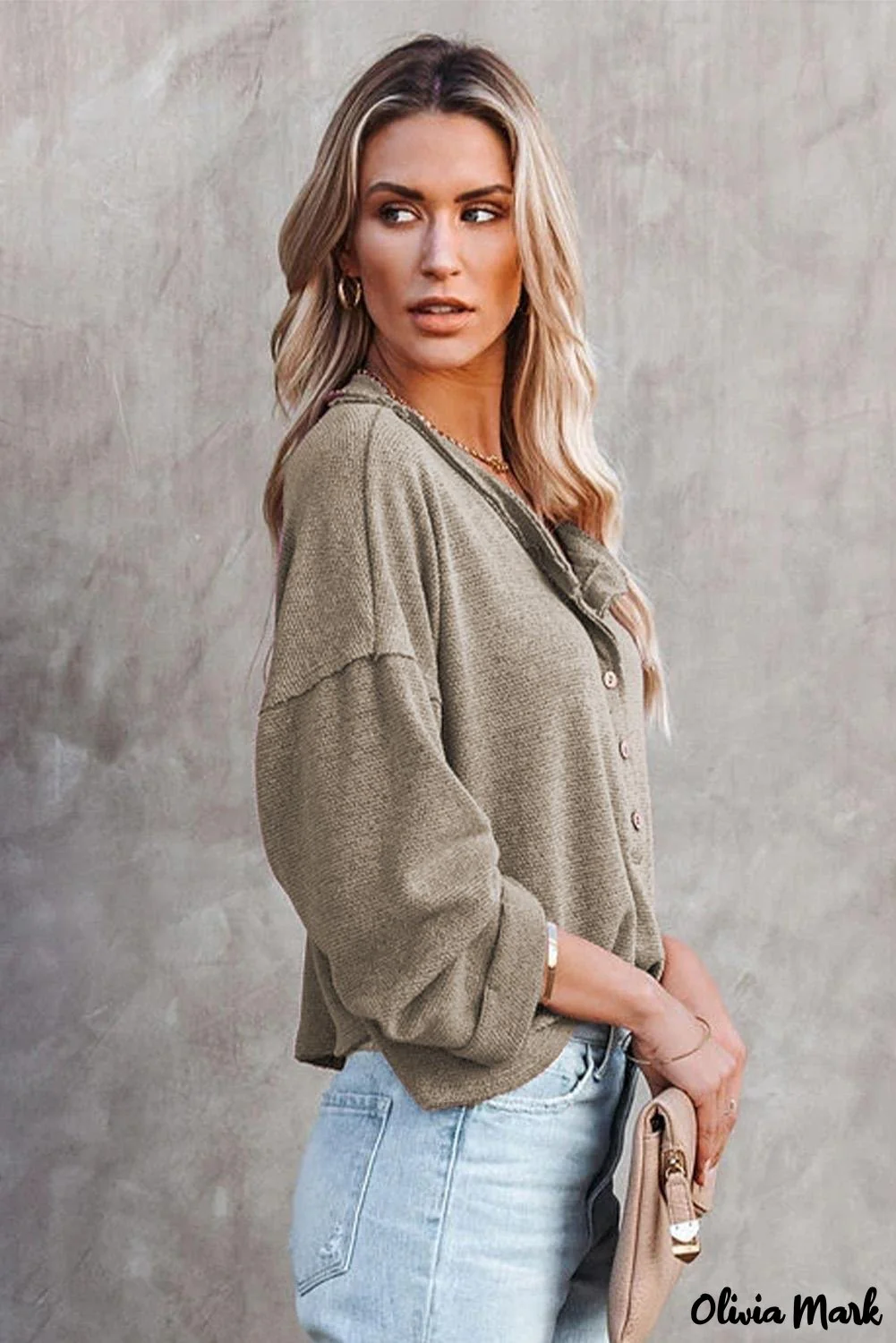 Deanwangkt - Loose buttoned khaki long sleeve shirt - Deanwangkt