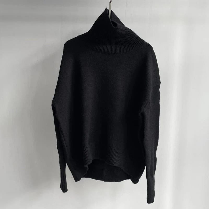 Christmas Gift Deanwangkt Winter Thick Warm Sweater Turtleneck Oversize Pullovers Jumper Female Knitted Tops Irregular Hem Clothing - Deanwangkt