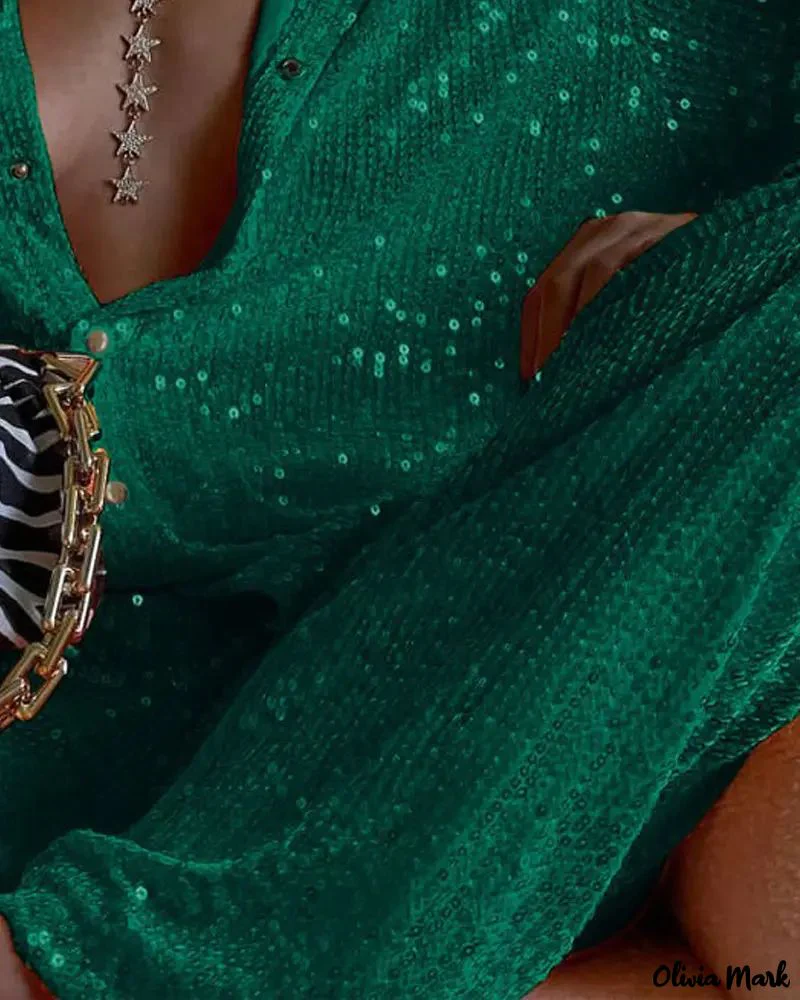 Deanwangkt - Sequin Button-Down Long Sleeve Shirt - Deanwangkt