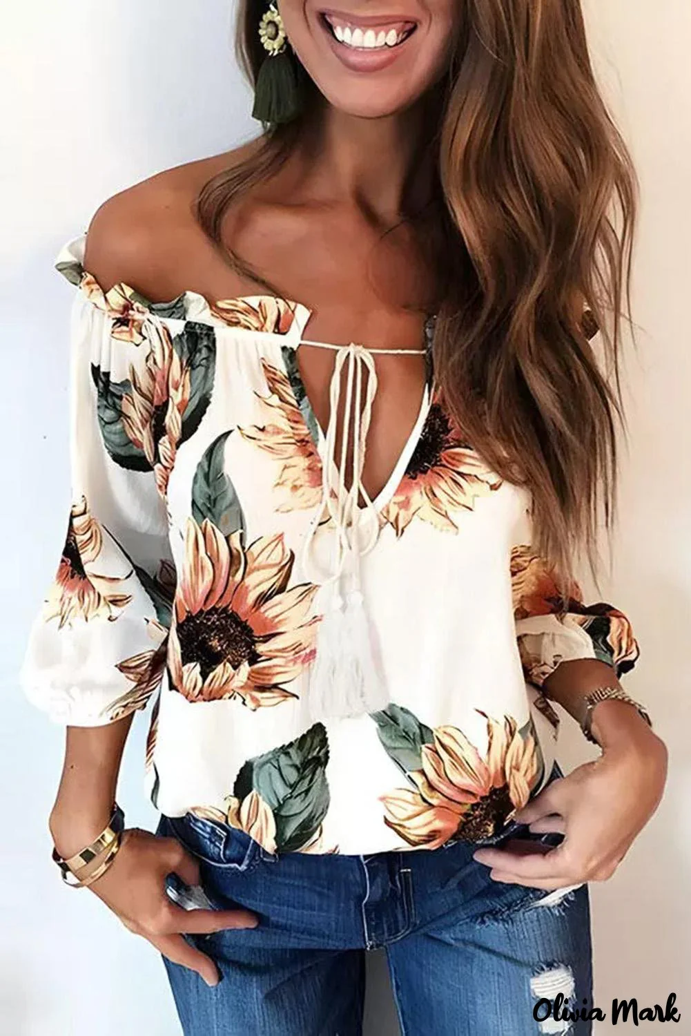 Deanwangkt - Off The Shoulder Floral Ruffle Tie-Down Blouse - Deanwangkt
