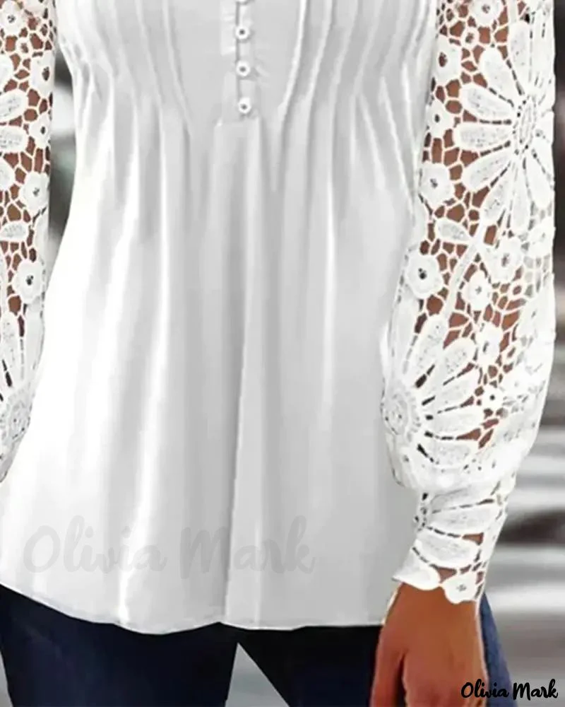 Deanwangkt - Contrast Lace Button-Down Long Sleeve Top - Deanwangkt