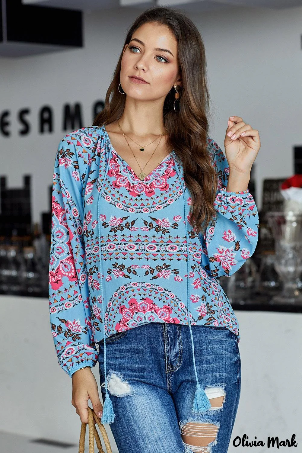 Deanwangkt - Multicolor Peasant Blouse With Floral Print - Deanwangkt