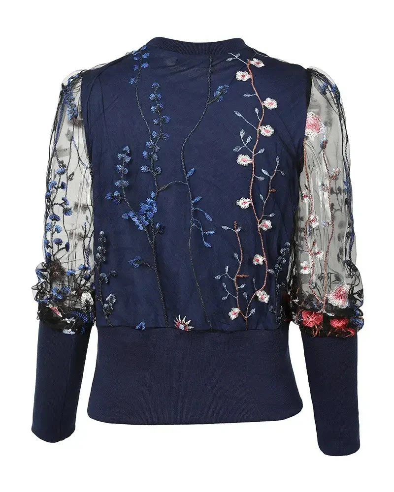 Deanwangkt - Sheer mesh top with embroidered floral print - Deanwangkt