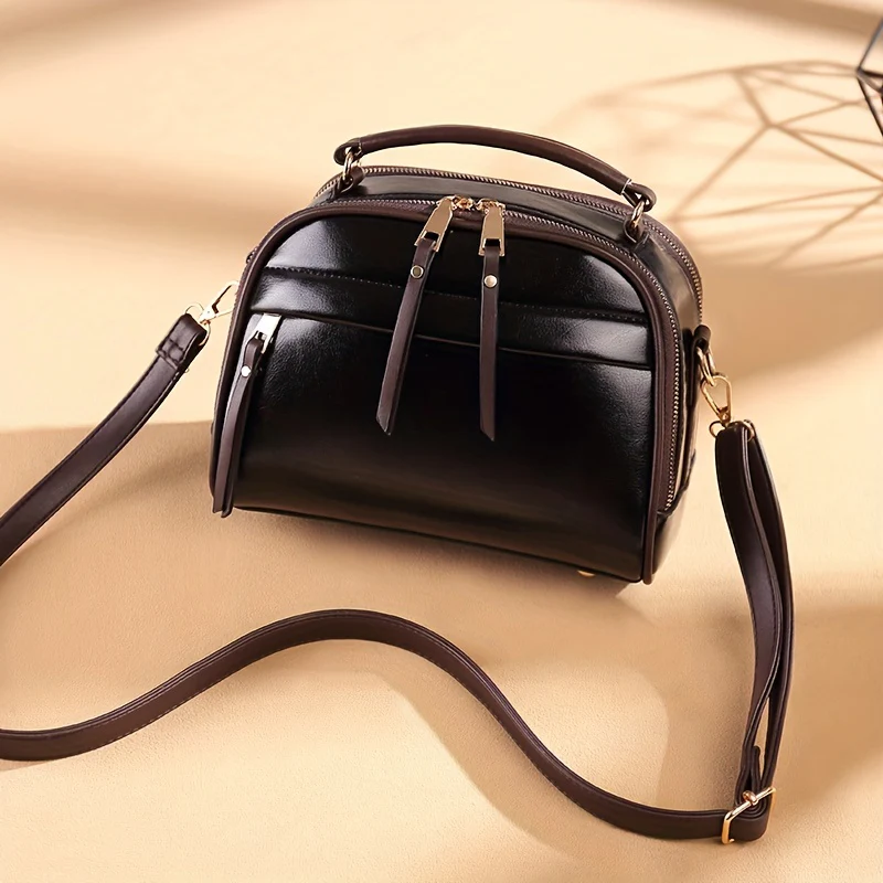 Retro Style Crossbody Bag, Vegan Leather Pillow Handbag, Women's Top Handle Multi Pocket Purse - Deanwangkt