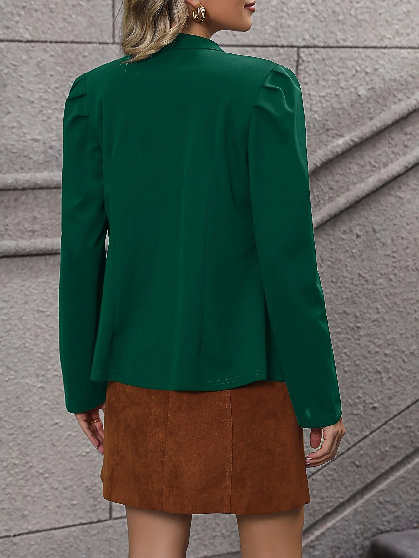 deanwangk Ruched Solid Blazer, Casual Open Front Long Sleeve Outerwear, Women's Clothing - Deanwangkt