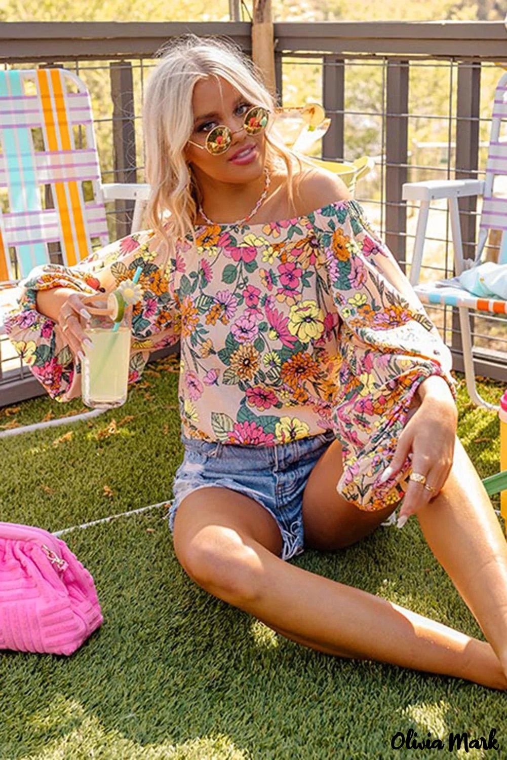 Deanwangkt - White off-the-shoulder top with watercolor flowers - Deanwangkt