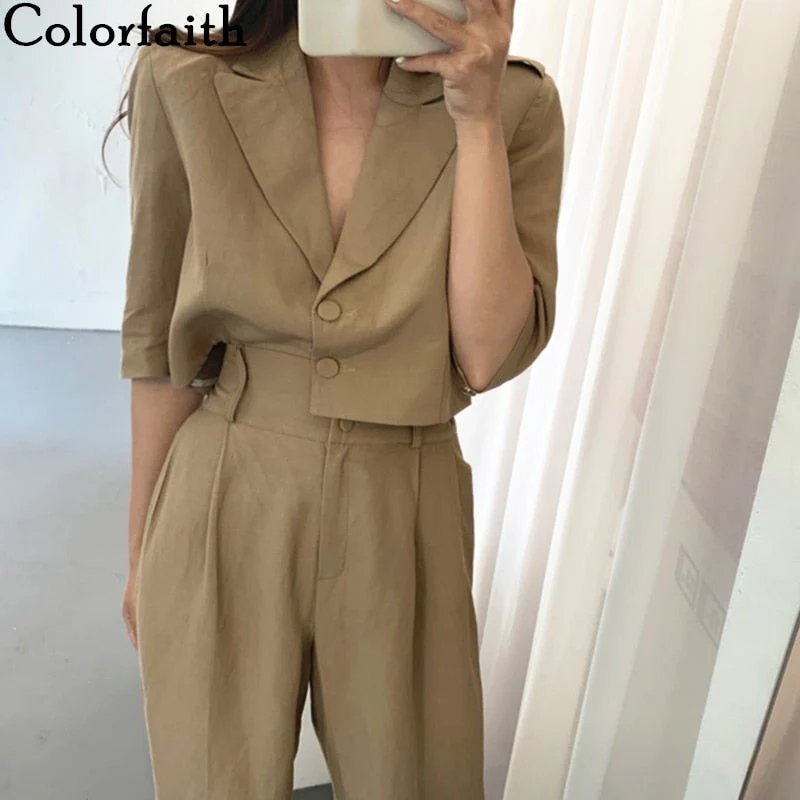 Christmas Gift Deanwangkt New Spring Summer Woman Sets 2 Piece Ankle-Length Wide Leg Pants High Waist Casual Single Breasted Suit WS1019 - Deanwangkt