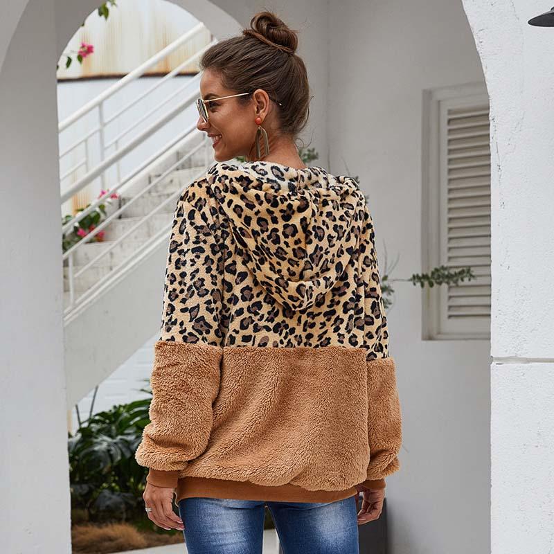 Christmas Gift Deanwangkt Autumn Faux Fur Coat Women Leopard Teddy Coat Ladies Plush Hooded Winter Coat Women Fluffy Fur Teddy Jacket Female - Deanwangkt