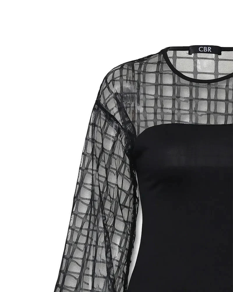 Deanwangkt - Checked Lantern Sleeve Sheer Mesh Top - Deanwangkt