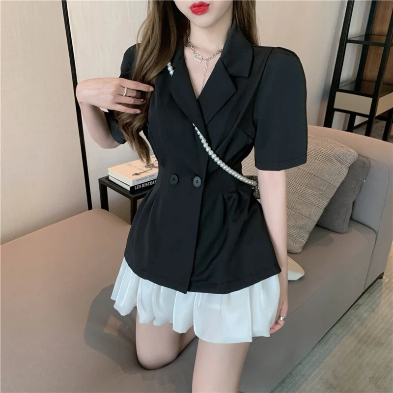 Christmas Gift 2PCS Sets For Women Blazer Coat Skirts Summer Deanwangkt New Fashion OL Elegant Short Sleeve Slim Coat Suits Female Clothing Set 5319# - Deanwangkt