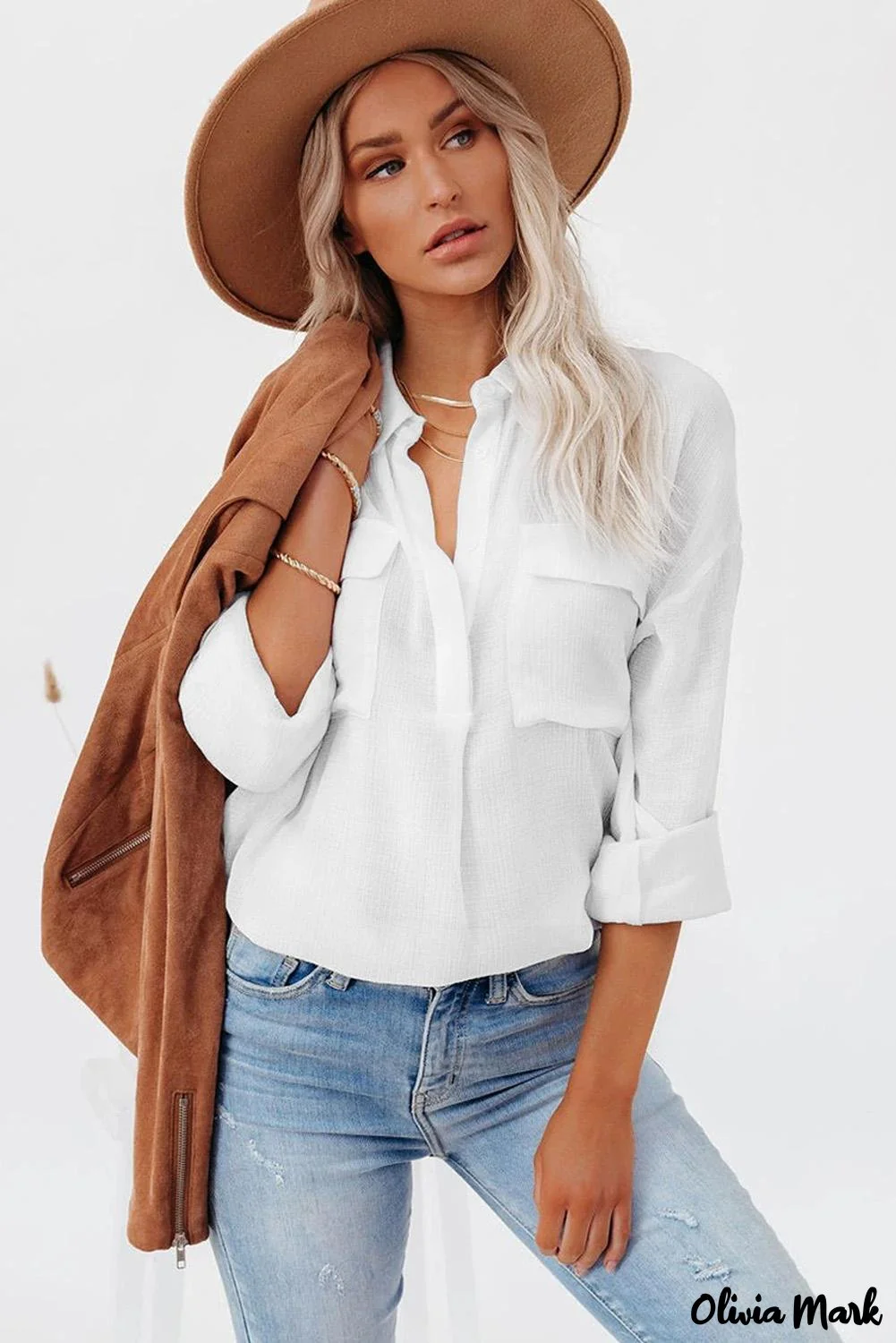 Deanwangkt - Khaki button down long sleeve shirt with pocket - Deanwangkt