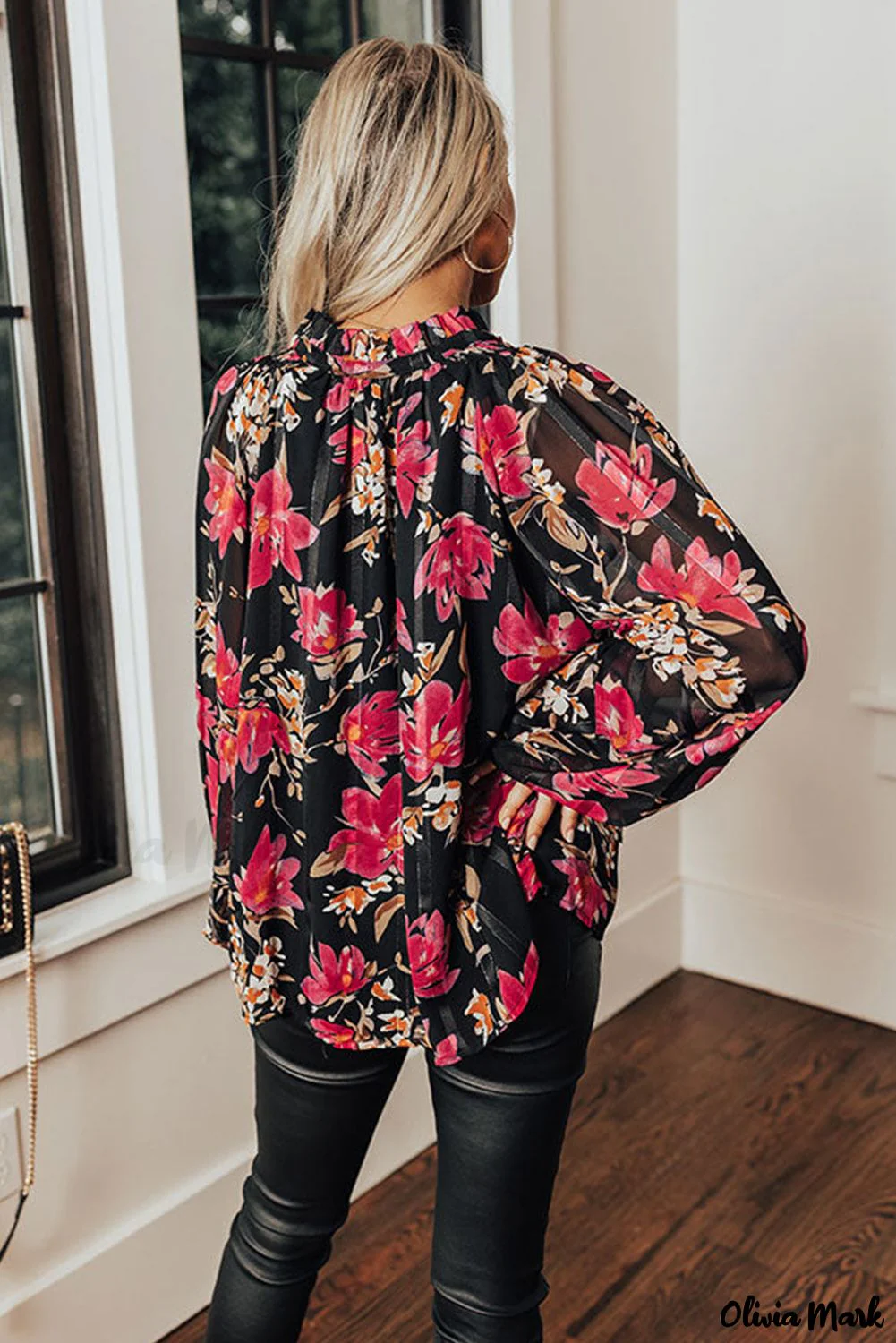 Deanwangkt - Black Floral Ruffle Collar Blouse - Deanwangkt