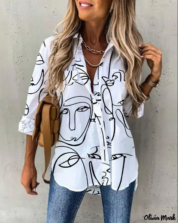 Deanwangkt - Abstract Graphic Long Sleeve Button Down Shirt - Deanwangkt