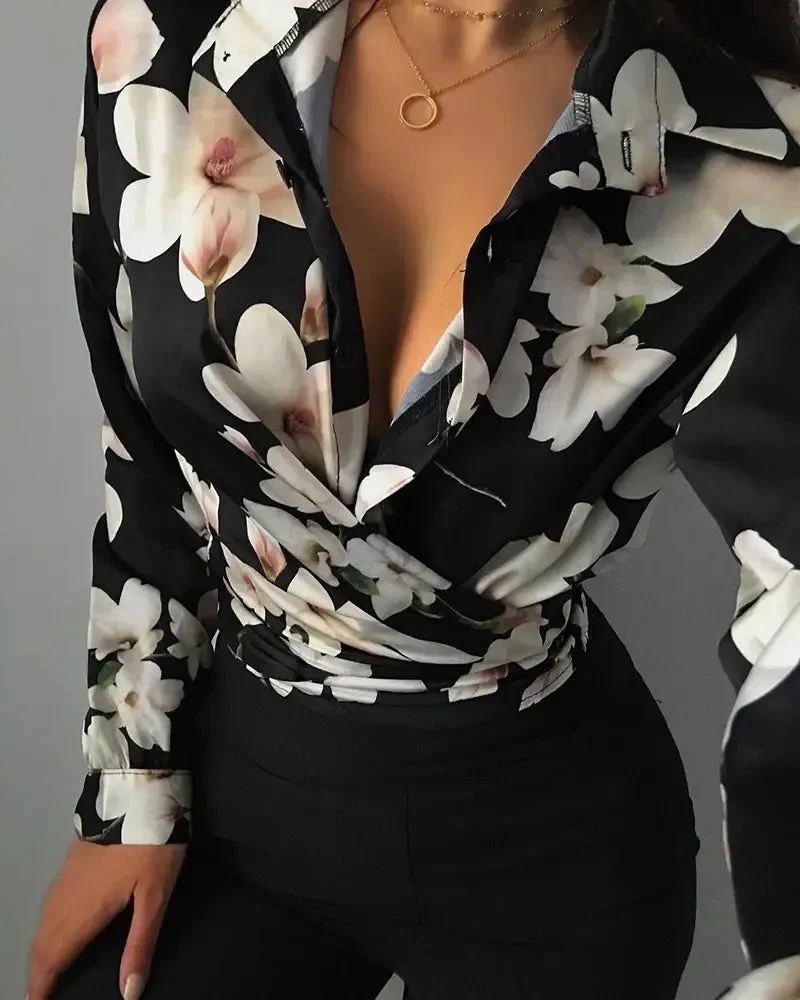 Deanwangkt - Floral Print Long Sleeve Button Down Shirt - Deanwangkt