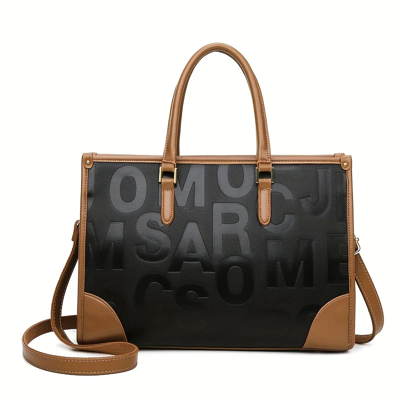 Elegant Letter Embossed Tote Bag, Classic Handbag For Women, All-Match Trendy Bag With Detachable Shoulder Strap - Deanwangkt