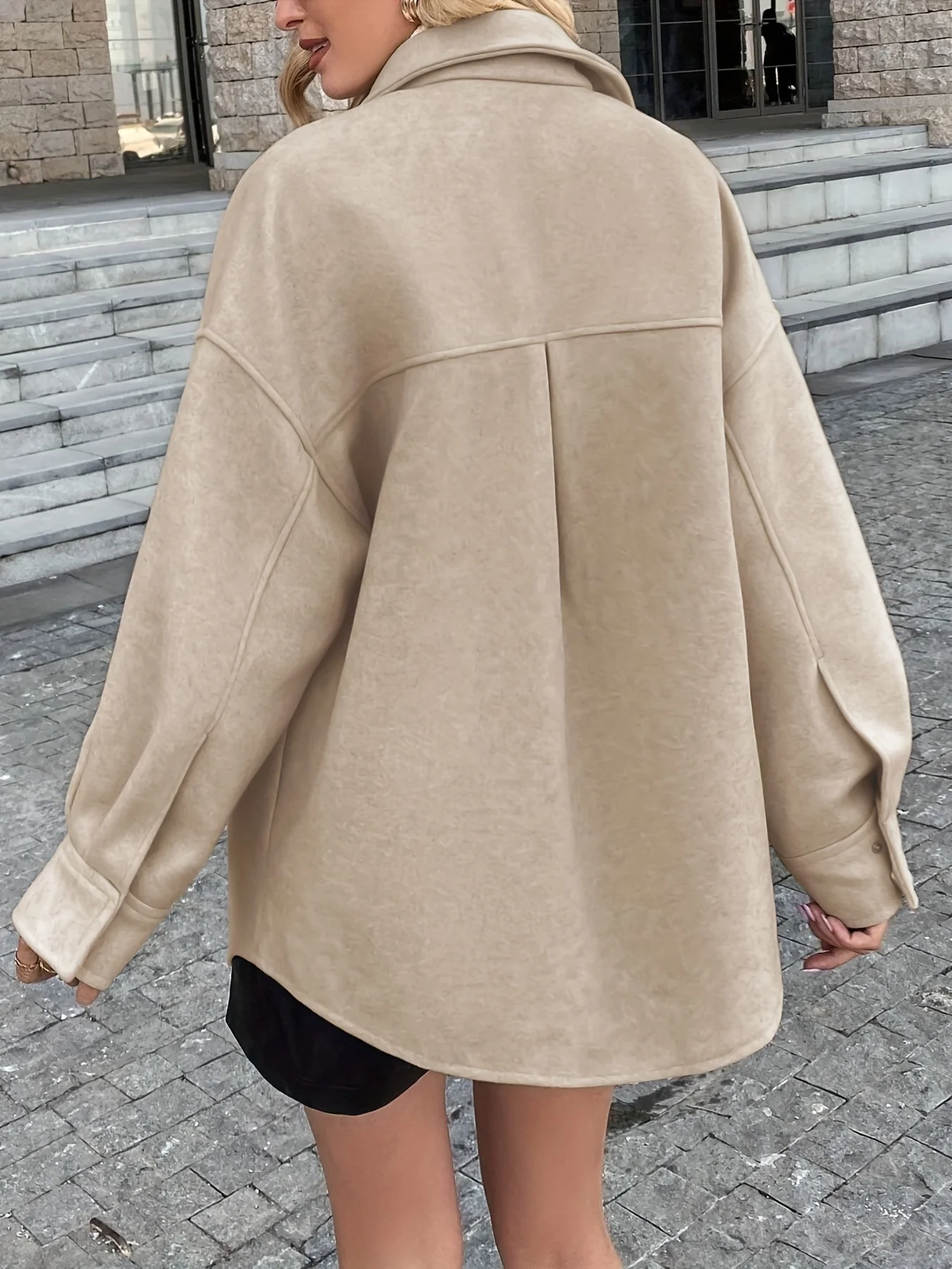 Solid  Button Front Jacket, Casual Long Sleeve Lapel Outwear, Women's Clothing - Deanwangkt
