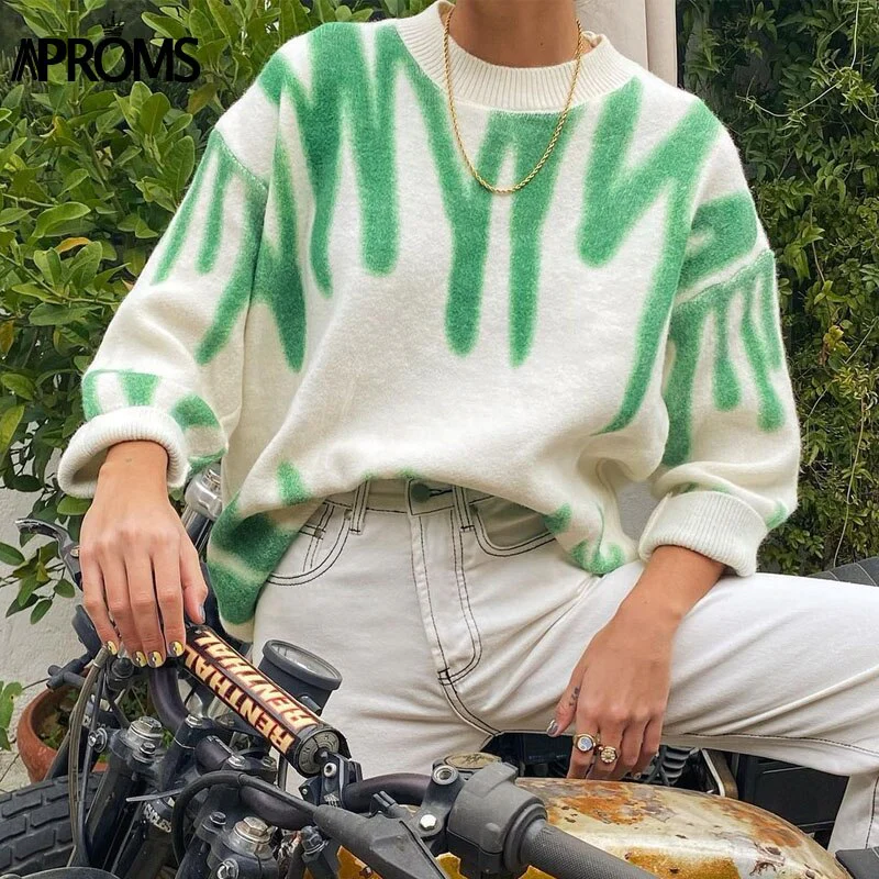 Christmas Gift Aproms Green Stripes Print Oversized Sweaters Women Winter Korean Fashion Long Pullovers Christmas Streetwear Loose Outwear Deanwangkt - Deanwangkt