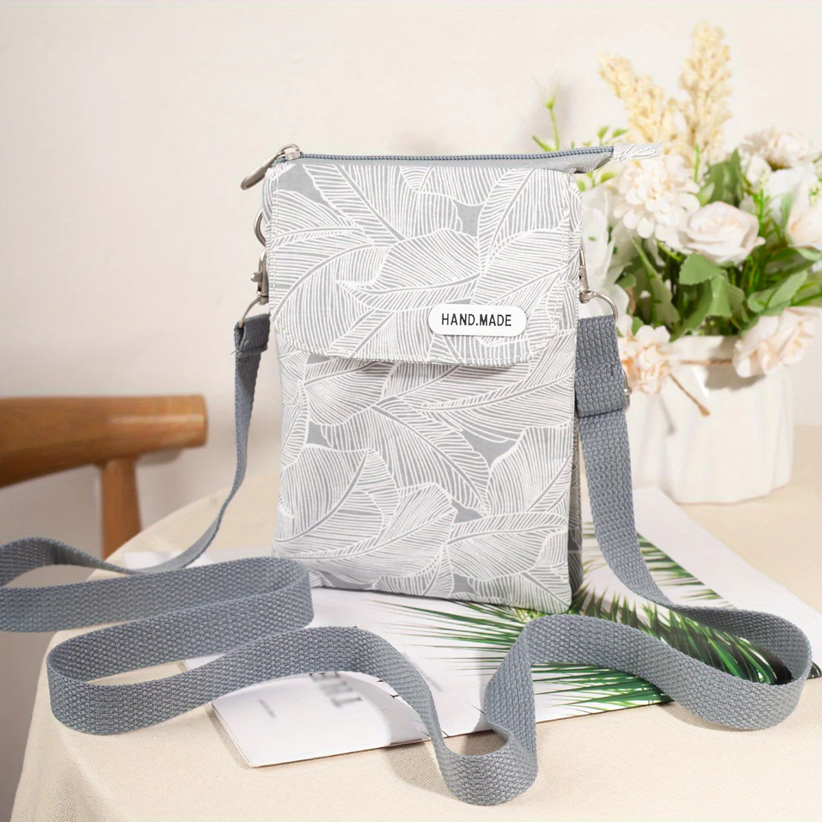 Casual Flower Pattern Square Bag, Zipper Crossbody Bag, All-Match Phone Storage Bag - Deanwangkt