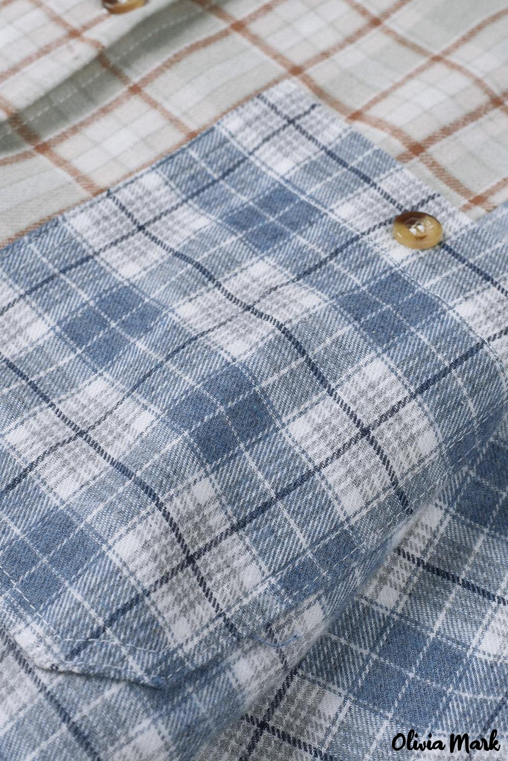 Deanwangkt - Pink Plaid Button Down Long Sleeve Shirt With Color Block Pocket - Deanwangkt