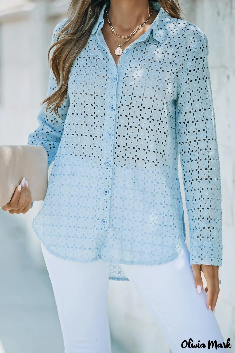 Deanwangkt - Black Hollow Out Floral Eyelet Long Sleeve Shirt - Deanwangkt