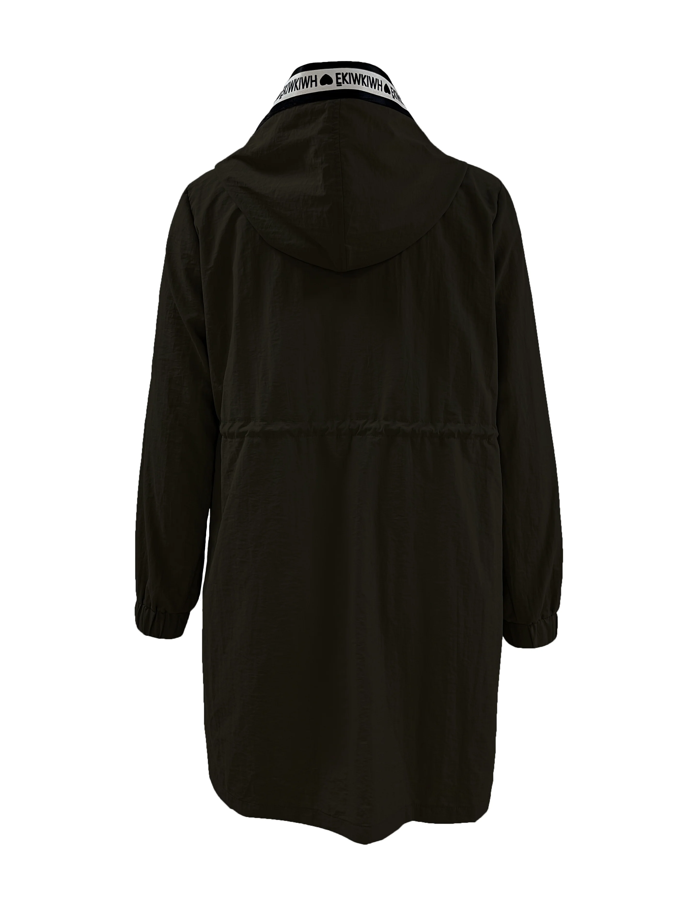 Letter Tape Contrast Trim Hoodie Jacket, Casual Drawstring Long Sleeve Coat For Fall & Winter, Women's Clothing - Deanwangkt