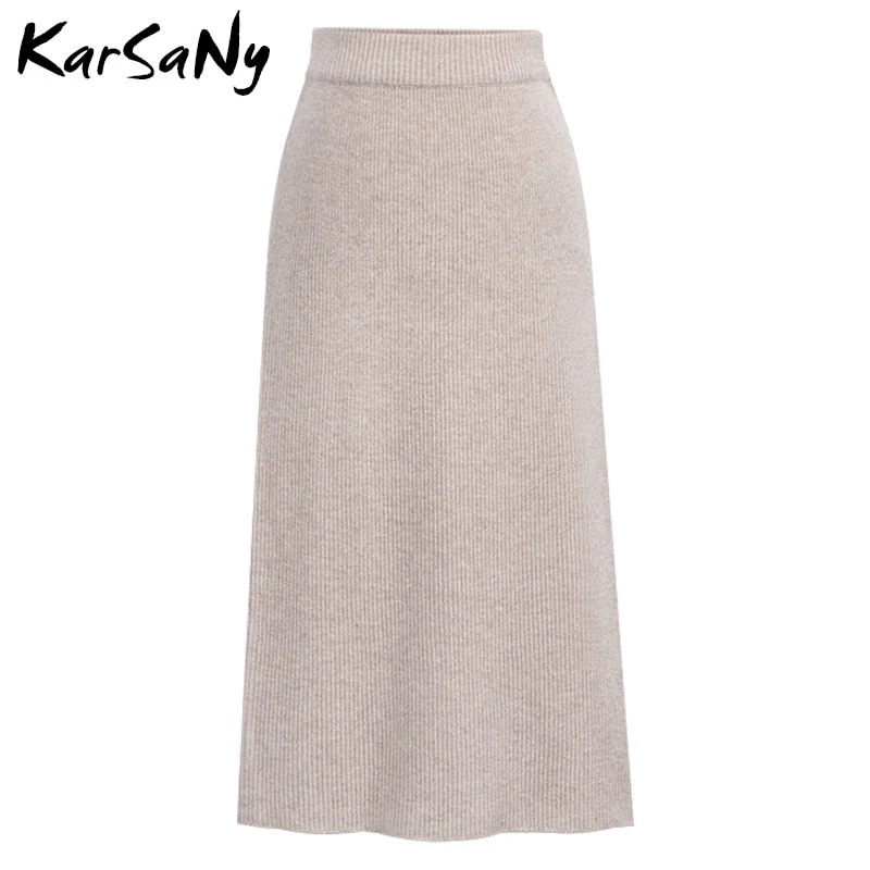Christmas Gift Autumn Winter Knit Pencil Skirt Women Plus Size High Waist Skirts Womens Knited Split Midi Skirt For Women Autumn 6XL - Deanwangkt