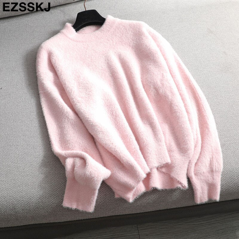 Christmas Gift autumn winter oversize thick mink cashmere sweater poullovers women batwing sleeve Deanwangkt female casual warm fur sweater jumper - Deanwangkt