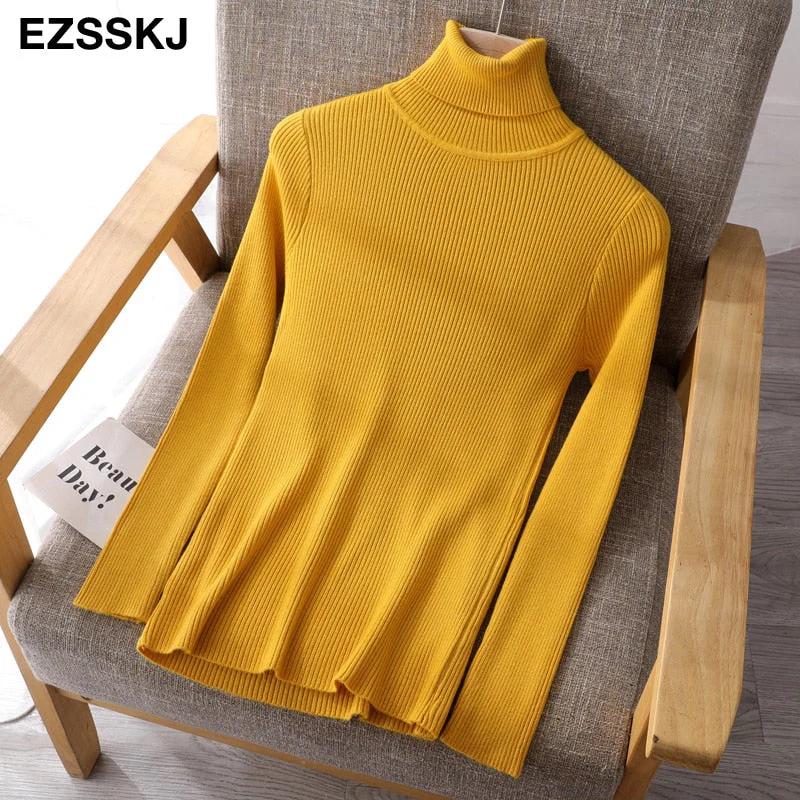 Christmas Gift Deanwangkt Knitted Women turtleneck Sweater Pullovers spring Autumn Basic Women high neck Sweaters Pullover Slim female cheap top - Deanwangkt