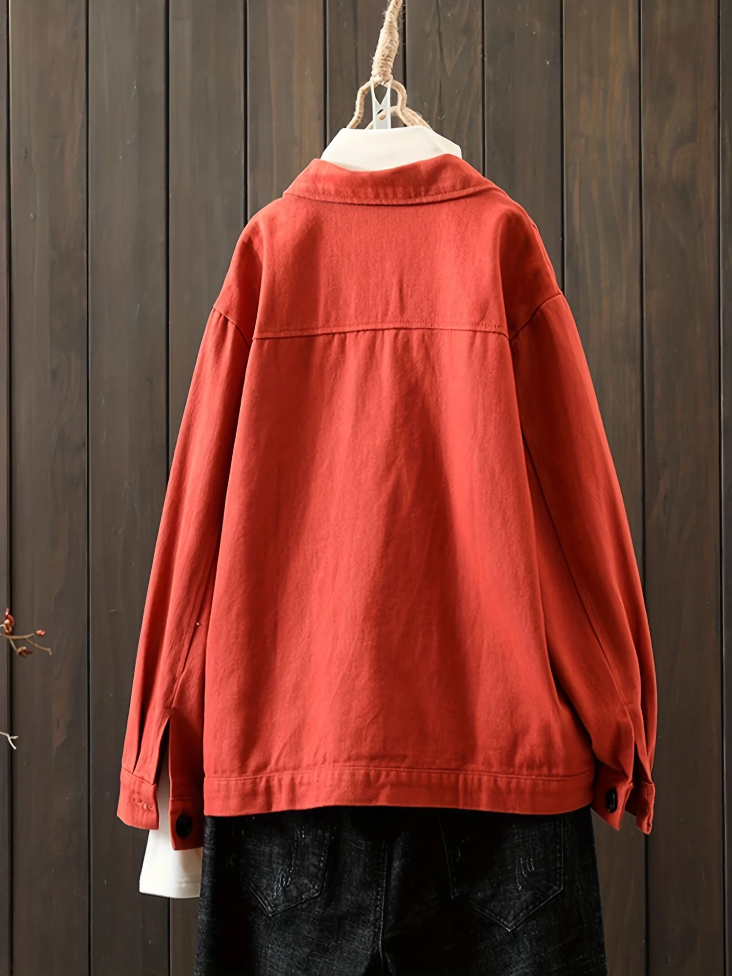 deanwangkt-1  Solid Shacket Jacket, Casual Button Front Turn Down Collar Long Sleeve Outerwear With Pockets, Women's Clothing - Deanwangkt